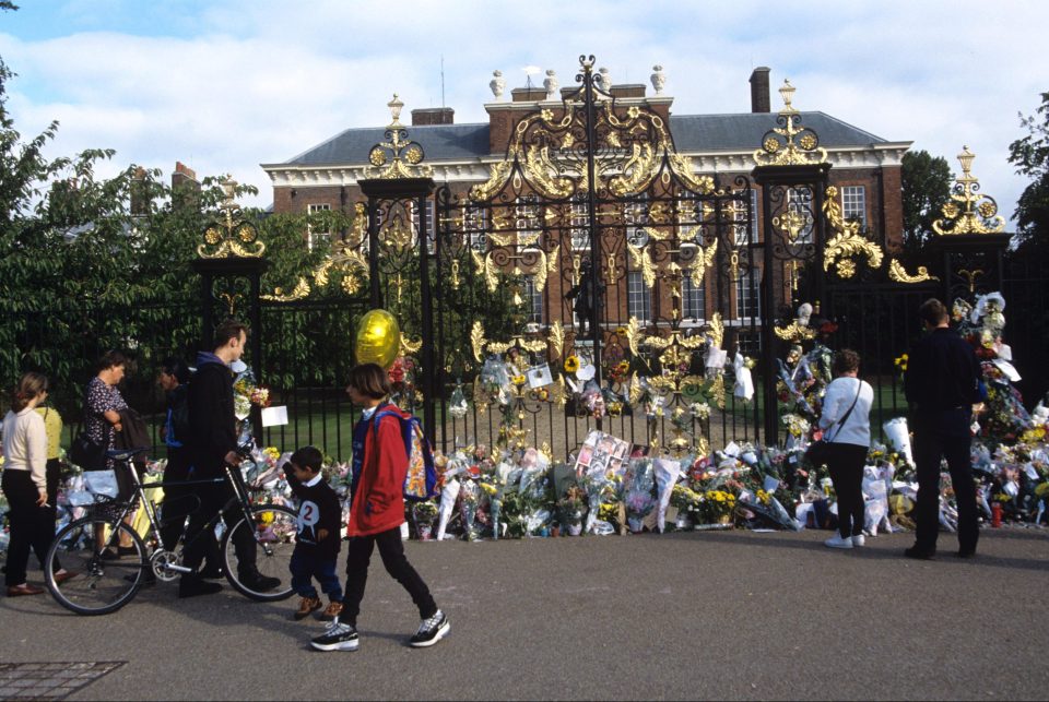  Flowers left outside Kensington Palace in 1997 after Princess Diana's death