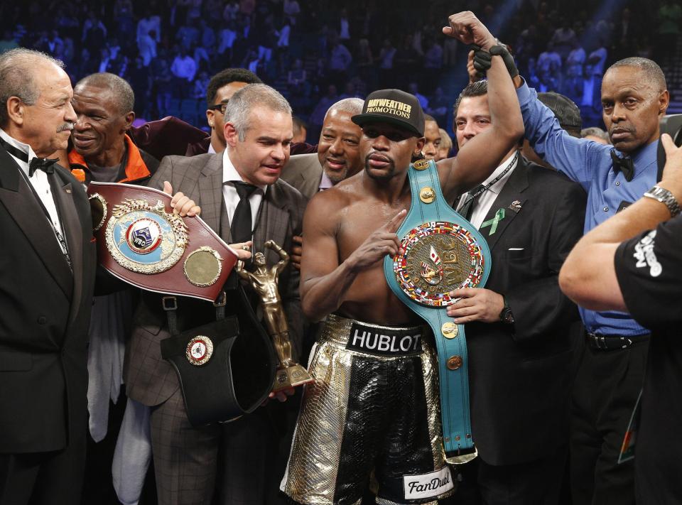 Floyd Mayweather picked up the 'emerald belt' worth a million dollars when he beat Manny Pacquiao in 2015