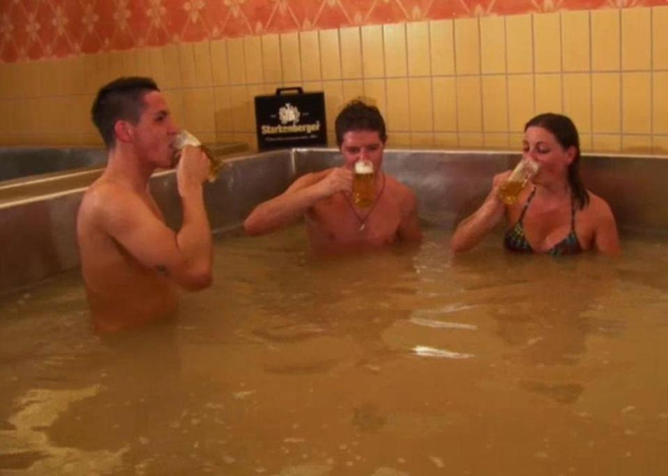 Visitors to the Schloss Starkenberger beer pools can book a dip in one of seven baths for £200 pounds for two hours