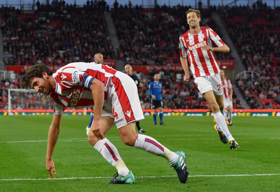 Joe Allen celebrates on his way to a first-half double in the Carabao Cup