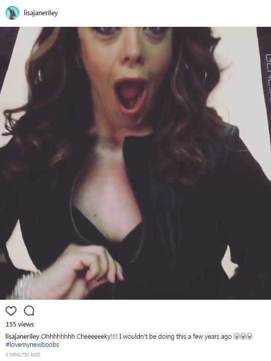  Lisa Riley shows off her 'new boobs' in a cheeky Instagram video