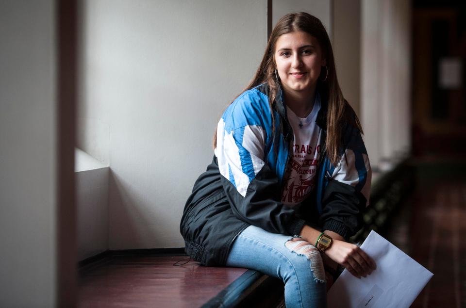  Ines pictured today collecting her GCSE results from Sacred Heart school in west London