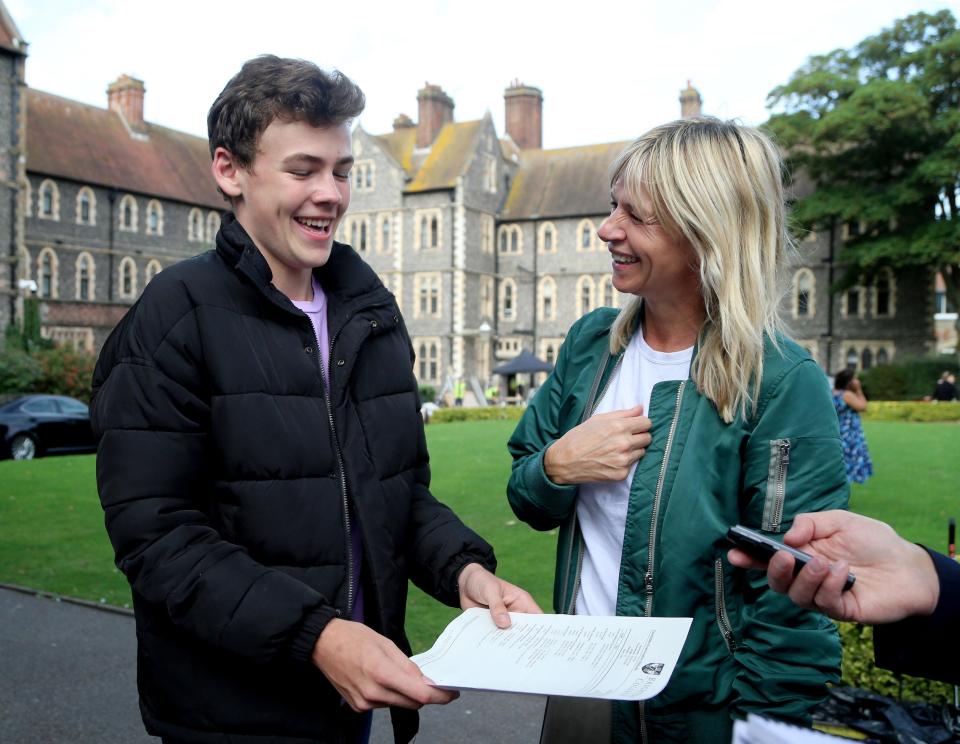  Woody Cook, the son of Zoe Ball and Fatboy Slim, celebrates his results at Brighton College