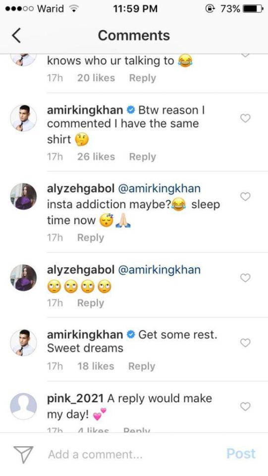  Khan apparently messaged Alyzeh from his official Instagram account