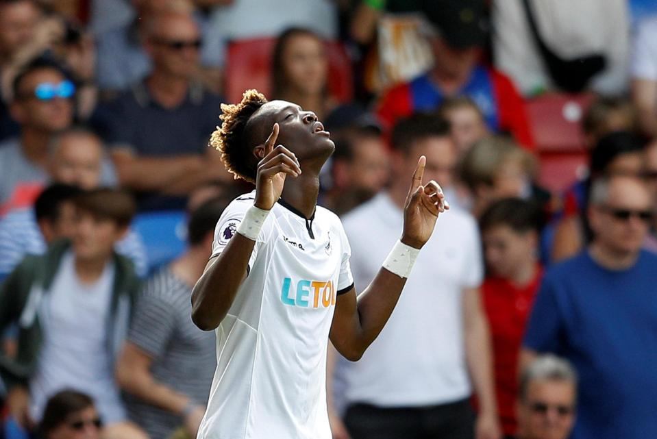  Tammy Abraham celebrates after scoring his first Premier League goal of his career