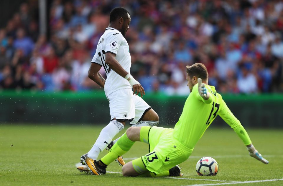  Jordan Ayew pounced on Martin Kelly's error to score Swansea's second