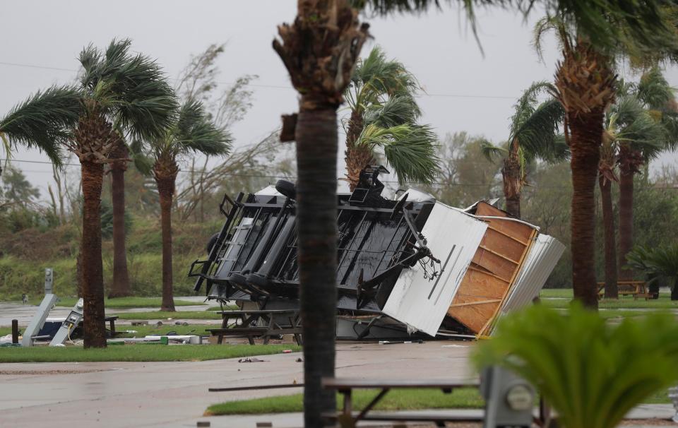  This trailer was overturned due to the force of Hurricane Harvey, which has caused havoc in Texas