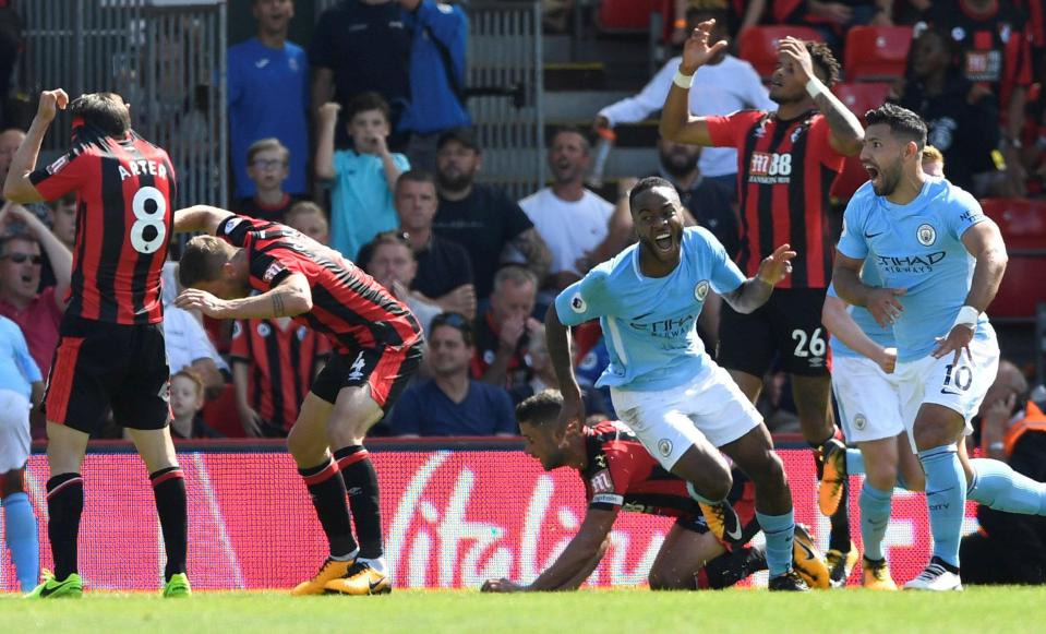 Raheem Sterling celebrated scoring a 97th-minute winner for Manchester City on Saturday