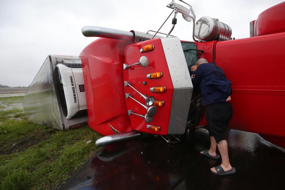  Lorries have been tossed across roads like toys in 130mph winds