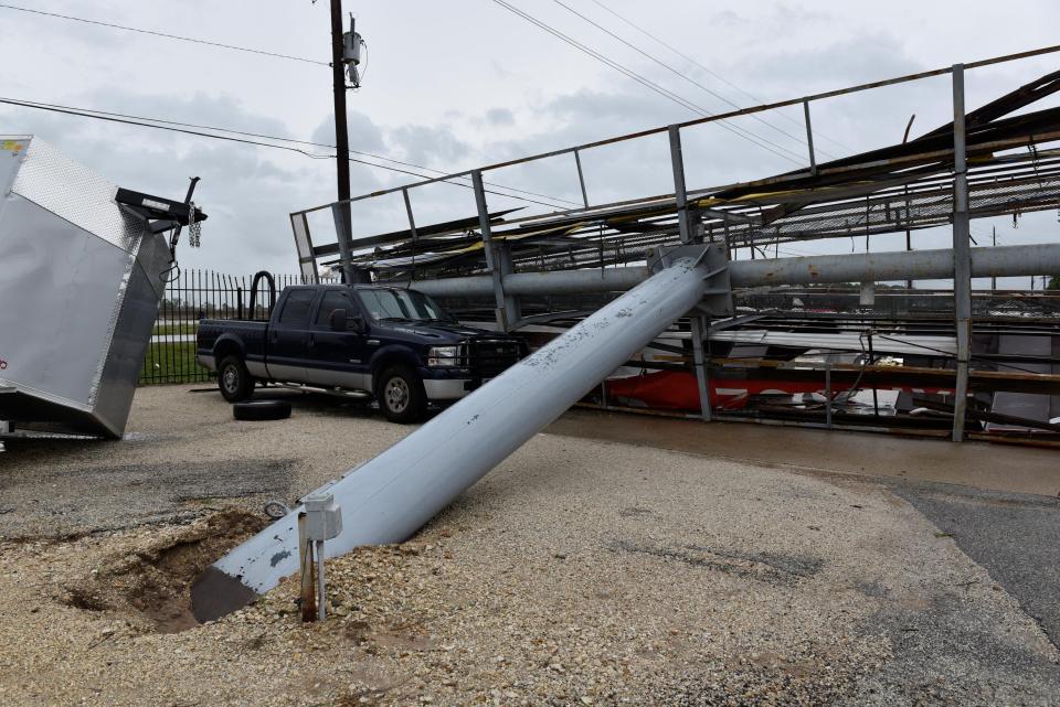  Damage left behind by a tornado that spun off of Hurricane Harvey after the storm made landfall on the Texas Gulf coast