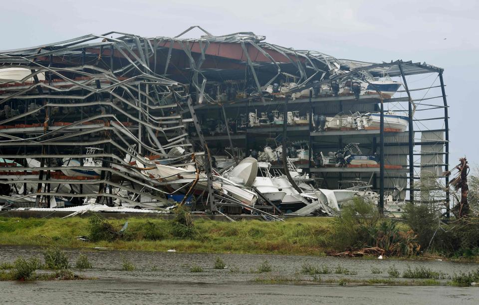  A multi-level storage facility for boats was completely destroyed by Hurricane Harvey at Rockport