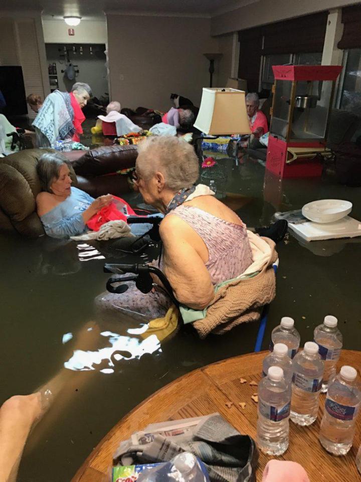  OAPs in a care home in Dickinson, Texas, sat waist-deep in water as Hurricane Harvey flooded their home