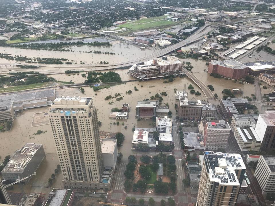 Hurricane Harvey inundated the Texas Gulf coast with rain causing widespread flooding - including downtown Houston