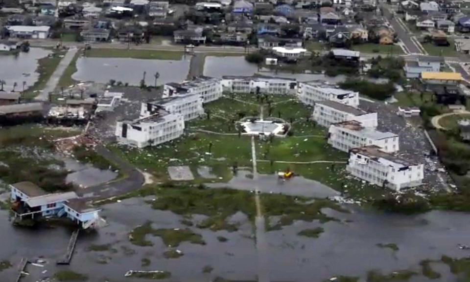 Damaged buildings taken during an flight from Port Aransas to Port O'Connor