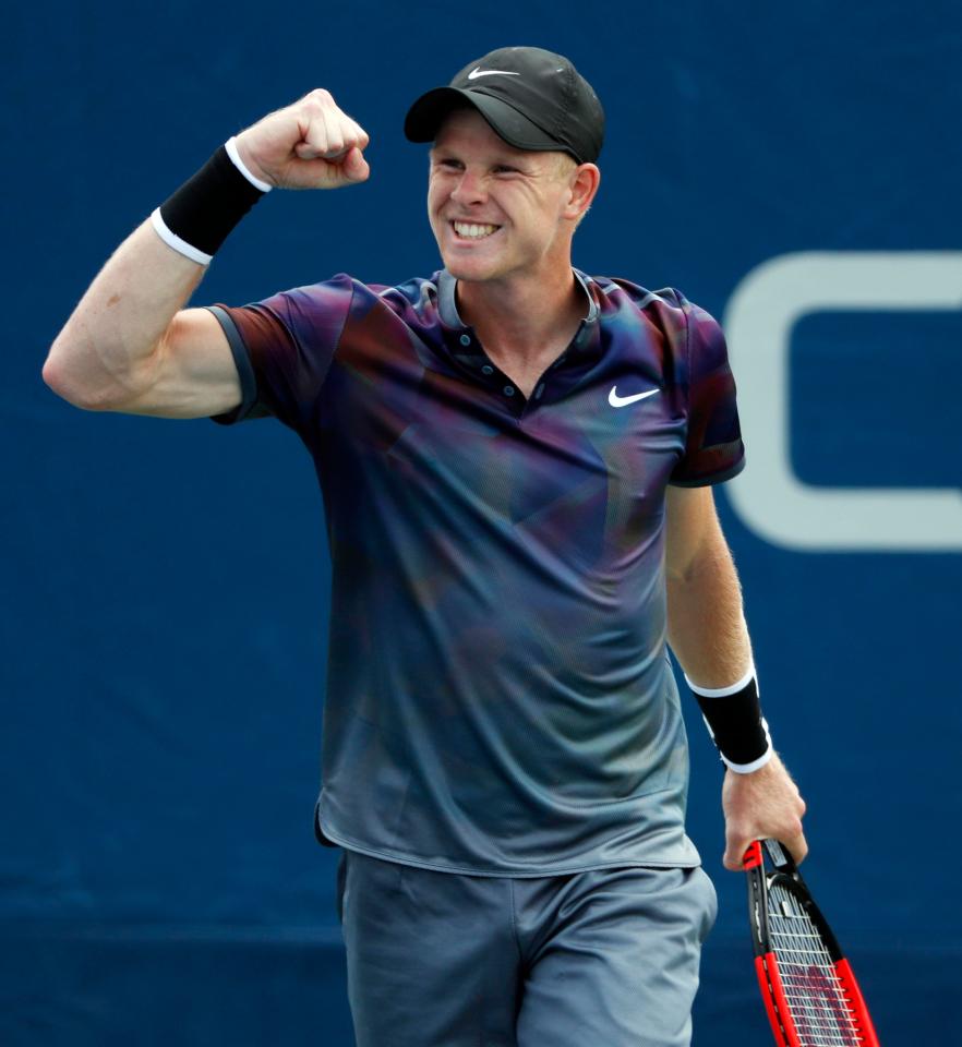  Kyle Edmund celebrated after beating Robin Haas at the US Open