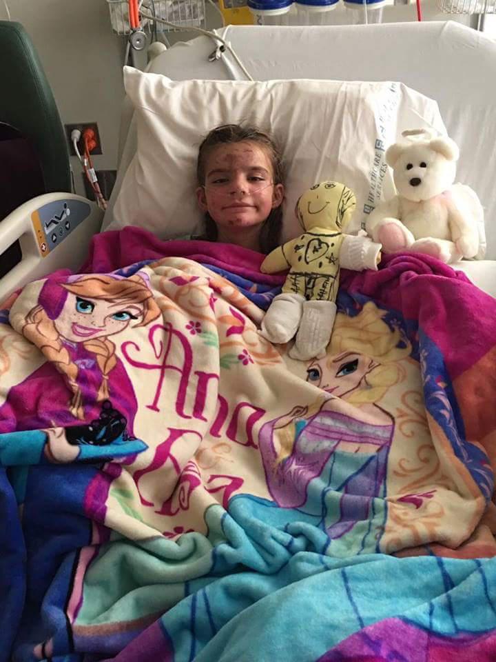  Gianna was asleep in her bedroom when the fire took hold. Pictured recovering in hospital in November