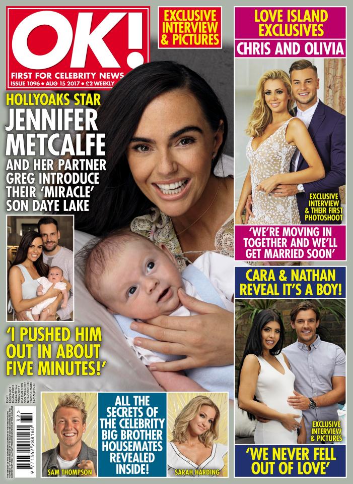  Jennifer Metcalfe appears on the cover of this week's OK! magazine