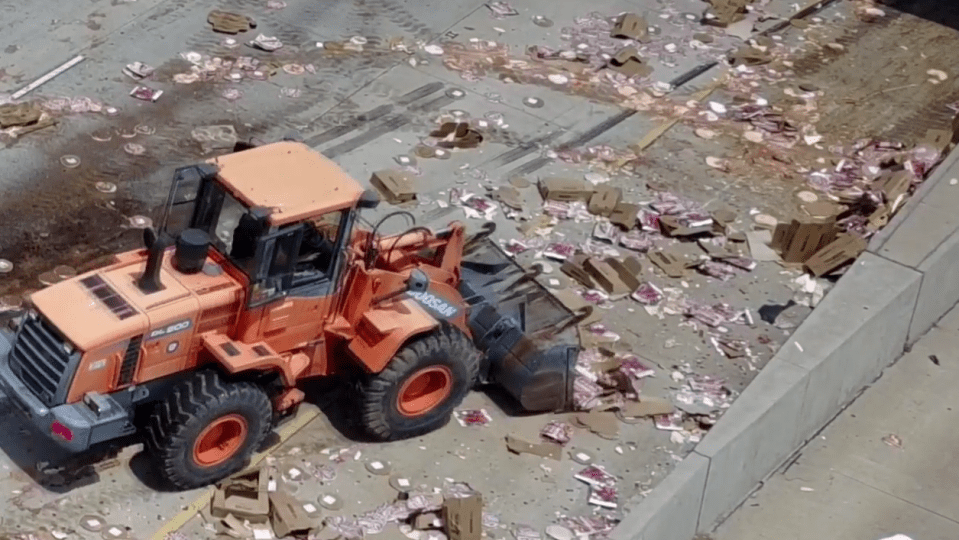 Officials were forced to use diggers to clear the mess