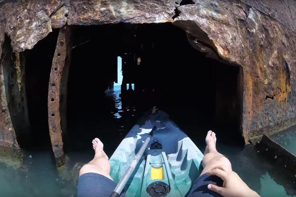  The kayak is slim enough to reach the more awkward parts of the 50-year-old wreck