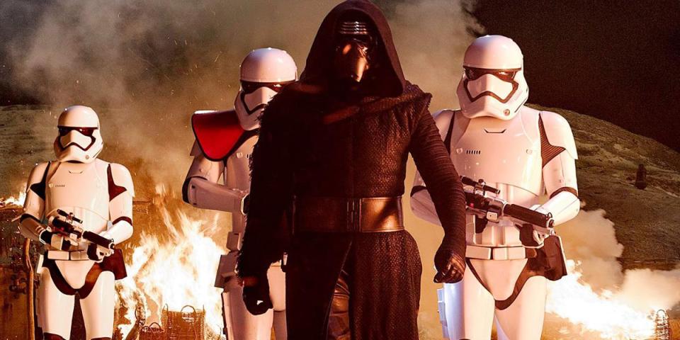  Kylo Ren, in black with Stormtroopers, is responsible for his father's death