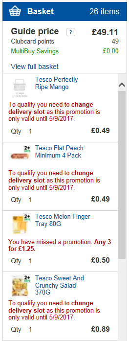  Here’s an example of what a shopping basket could look like if you choose a delivery date when a promotion is not running -