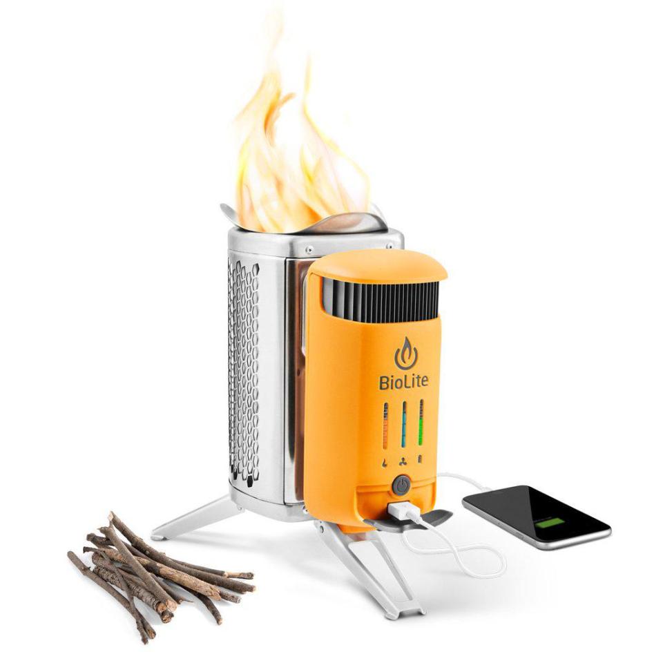  This campstove harvests energy from burning wood