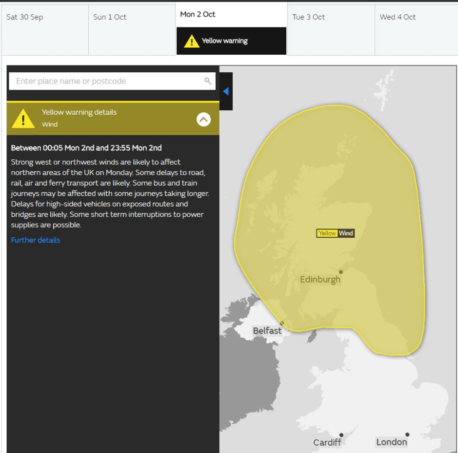  A yellow warning for rain has been issued in the north of the UK