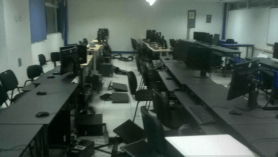 Computers and chairs were sent flying in offices during the quake