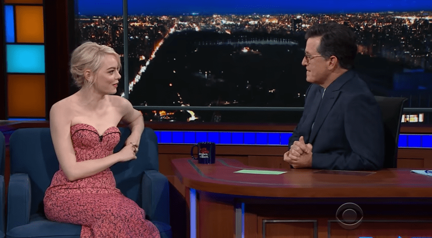  Emma, 28, was on Stephen Colbert' Late Show to promote her new film Battle of the Sexes