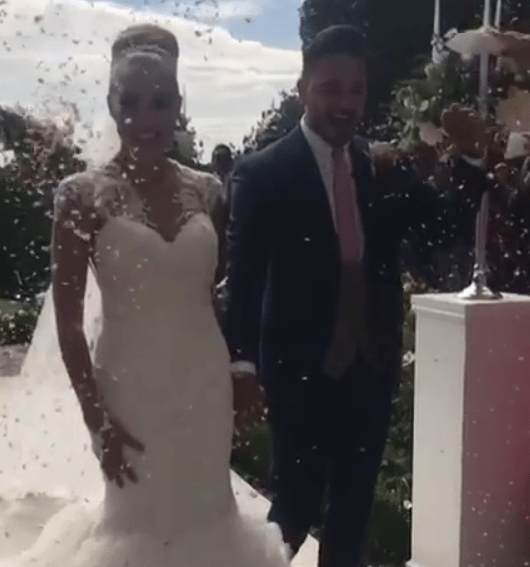 The couple laughed and grinned just moments after becoming Mr and Mrs