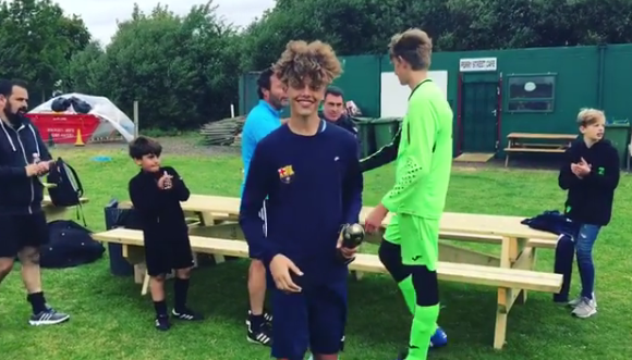  Jeff Brazier has shared a sweet clip of his son Bobby, 14, collecting a football trophy