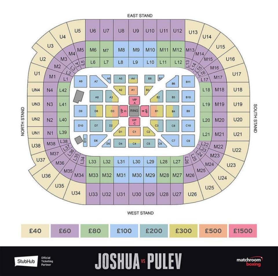  Prices have been released for Anthony Joshua vs Kubrat Pulev