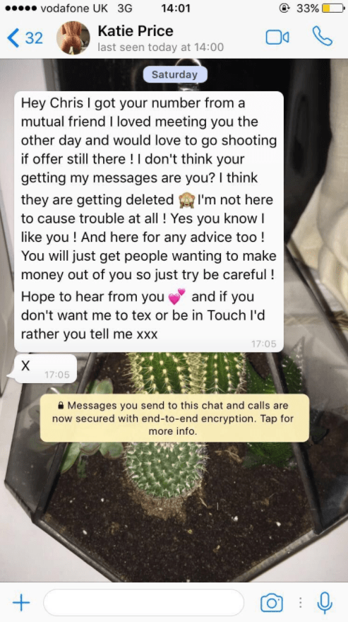  Katie sent a series of messages to Chris which he didn't appear to reply to