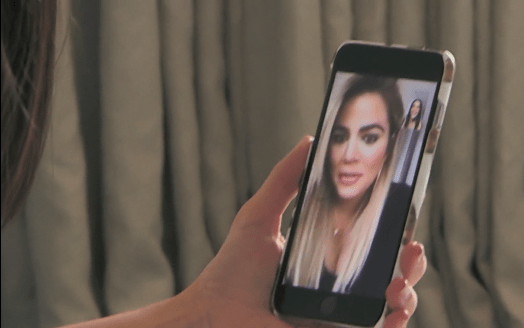  Khloe appears via video link to hear Kim's big news