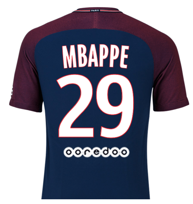  This is what the official replica PSG home shirt with Kylian Mbappe's name and number looks like