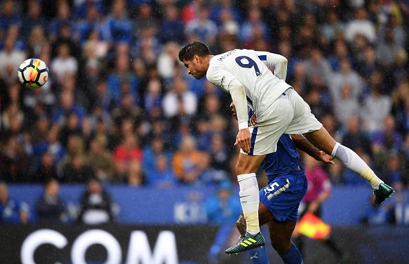  Alvaro Morata heads Chelsea into the lead against Leicester on Saturday