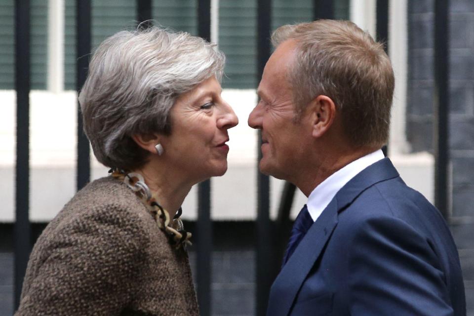  Theresa May welcomed Donald Tusk to No10 with a kiss this lunchtime