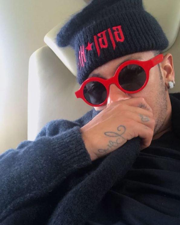 Neymar posted this picture to Instagram, still wearing the Gigi Hadid hat as he jetted back to Paris