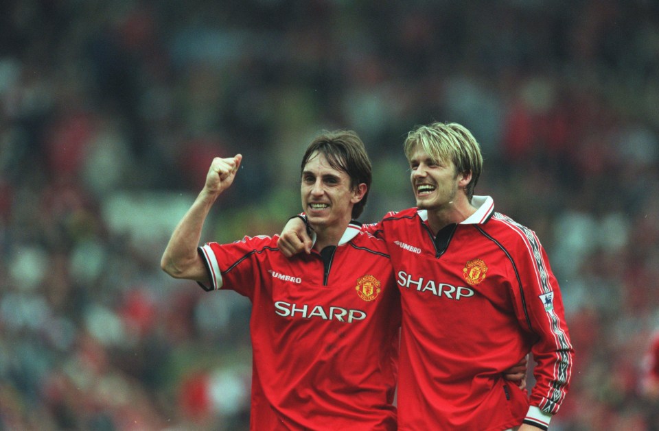 Gary Neville and David Beckham won the treble with Manchester United in 1999