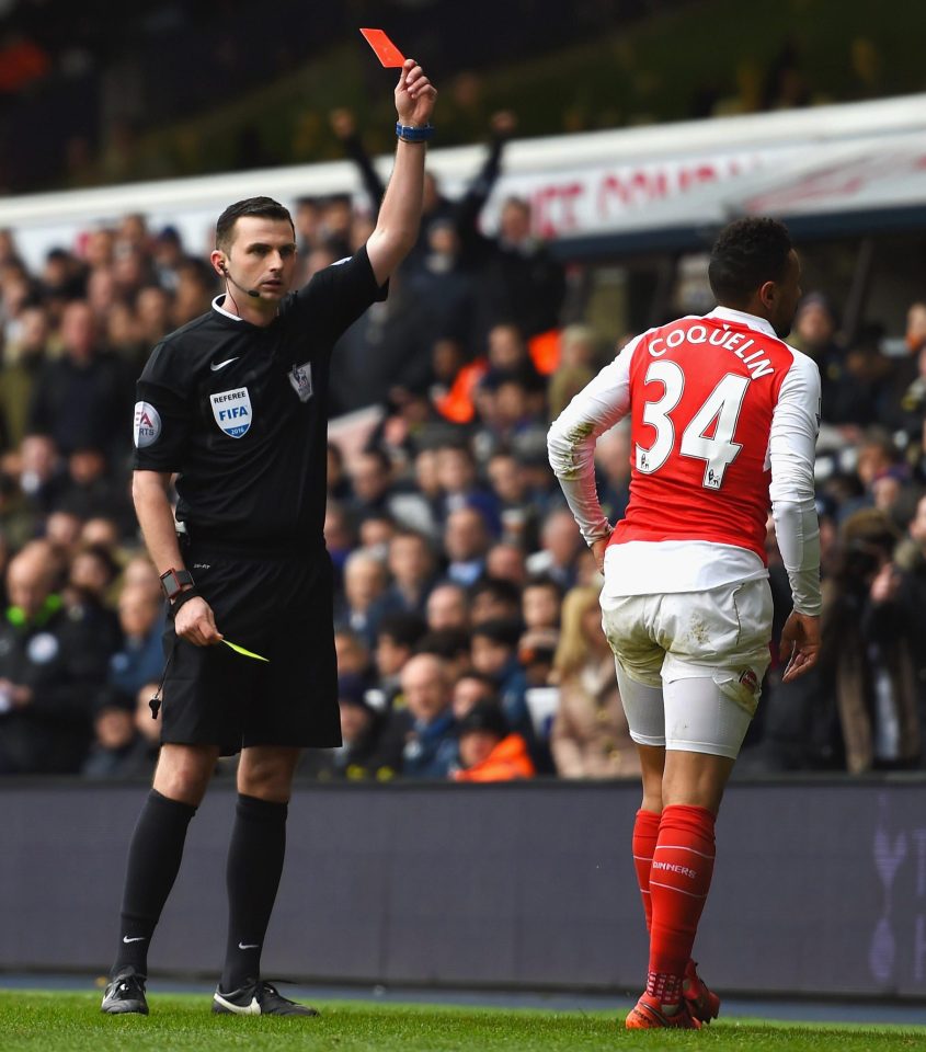 Francis Coquelin in given his marching orders at White Hart Lane in 2016