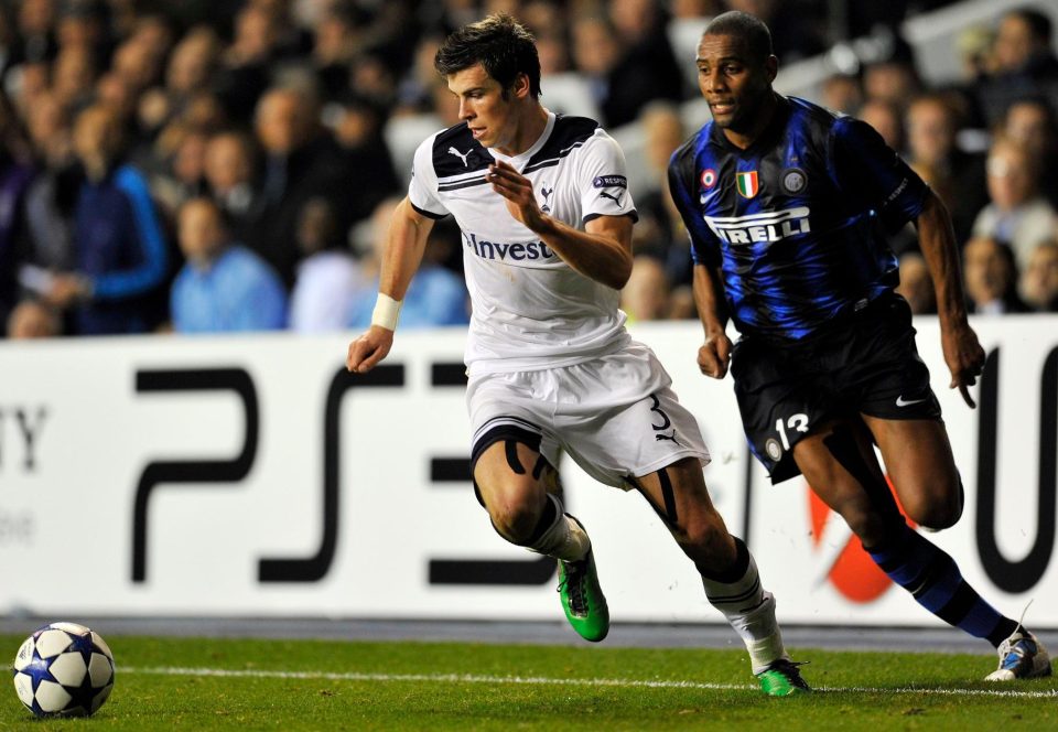 Maicon challenges Toittenham's Gareth Bale in a 2010 Champions League showdown