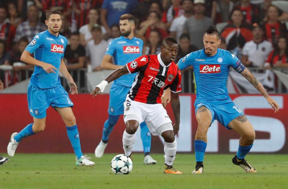 Jean Michael Seri in action for Nice against Napoli in Champions League