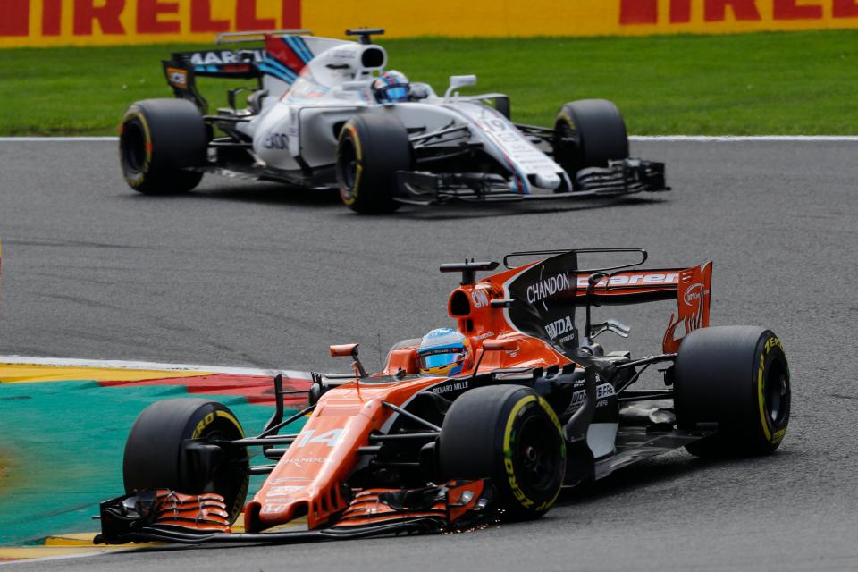  Belgian Formula One driver Stoffel Vandoorne of McLaren-Honda (front) in action - during the 2017 Formula One Belgian Grand Prix