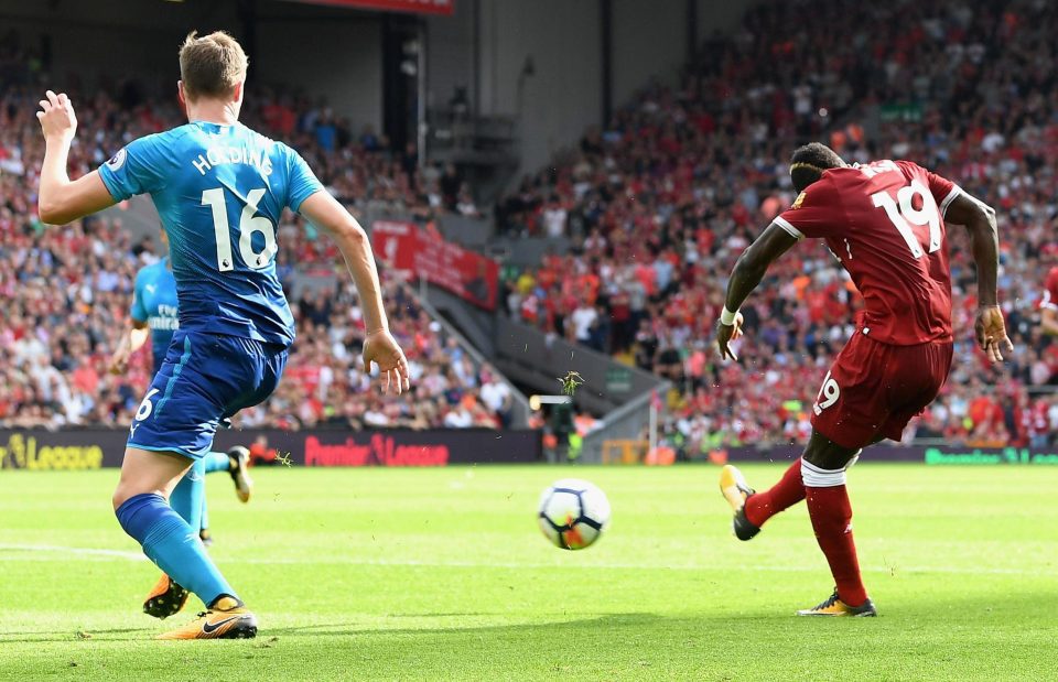  Sadio Mane notched the second Liverpool goal in a 4-0 defeat of Arsenal