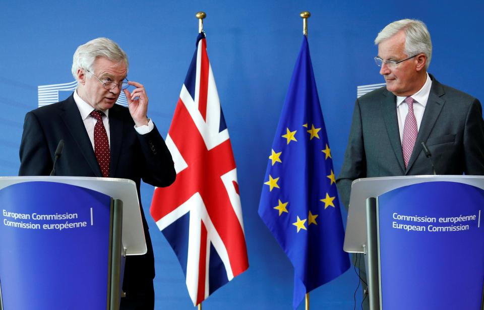  UK Brexit Secretary David Davis joins his EU counterpart Michel Barnier in Brussels