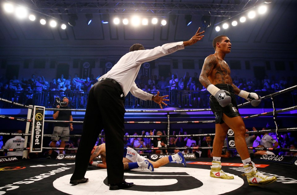 Conor Benn sent Kane Baker crashing to the ground in the second round as he proved to be too good and strong