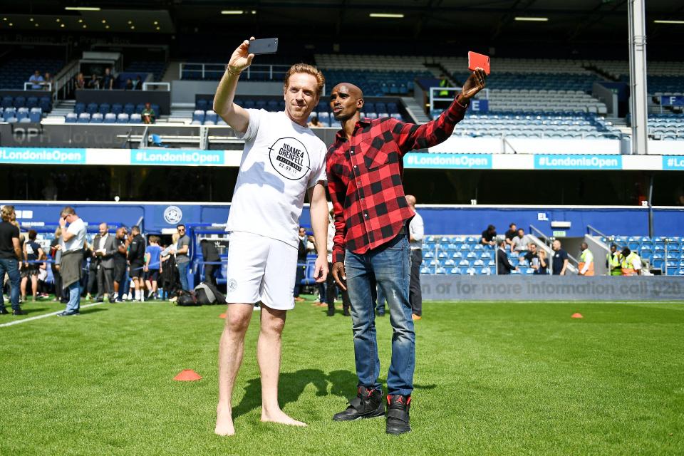 Damian Lewis of Team Shearer poses with team-mate Farah