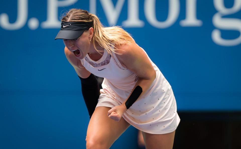  Maria Sharapova celebrates after winning a point in the US Open tie