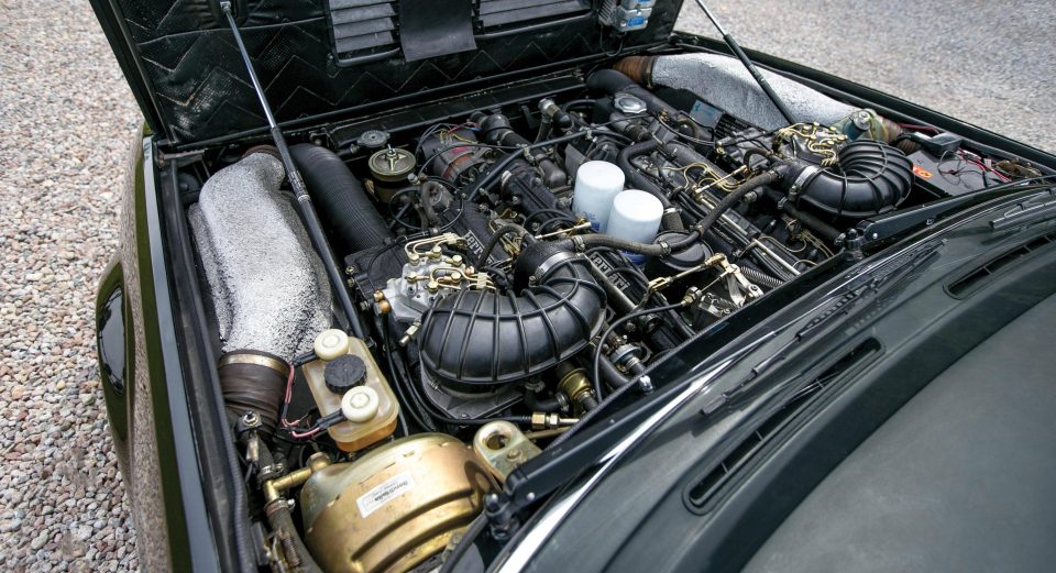  Under the hood of the black Ferrari is a 4.8-litre engine