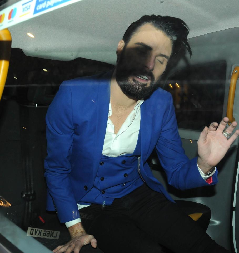  The TV star had to be helped into a taxi after the boozy bash